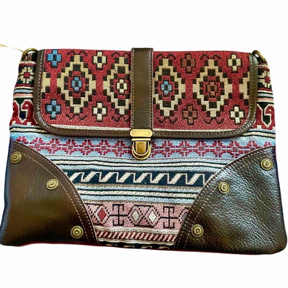 ANNGOTI Cowhide & Canvas Crossbody Bag, NWT